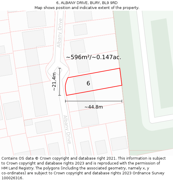 6, ALBANY DRIVE, BURY, BL9 9RD: Plot and title map
