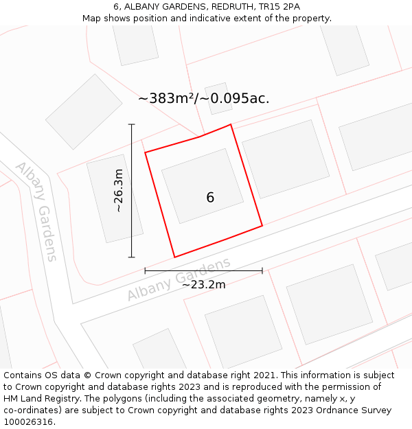 6, ALBANY GARDENS, REDRUTH, TR15 2PA: Plot and title map