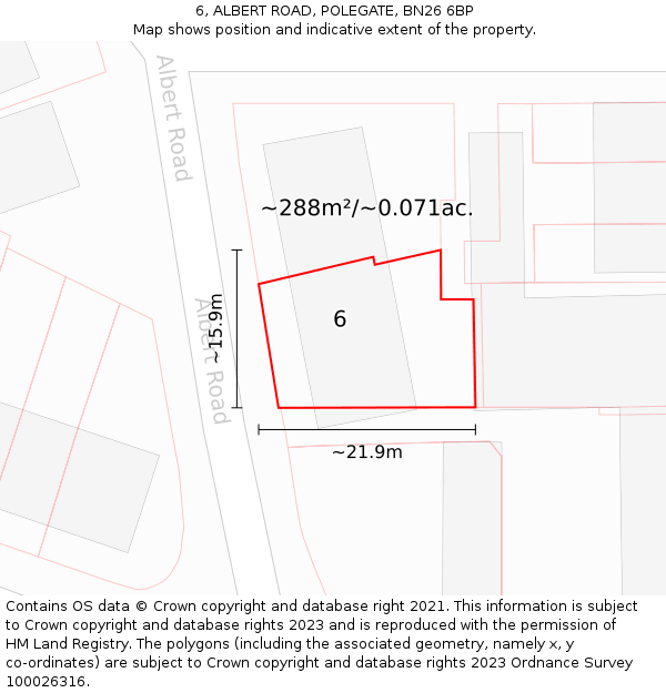 6, ALBERT ROAD, POLEGATE, BN26 6BP: Plot and title map