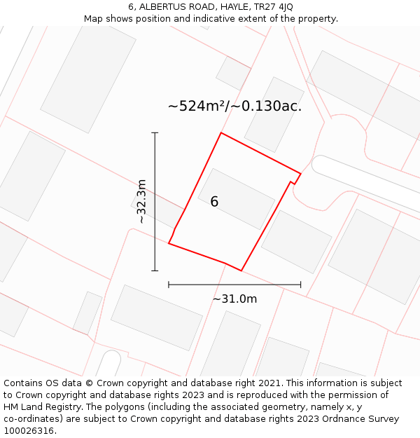 6, ALBERTUS ROAD, HAYLE, TR27 4JQ: Plot and title map