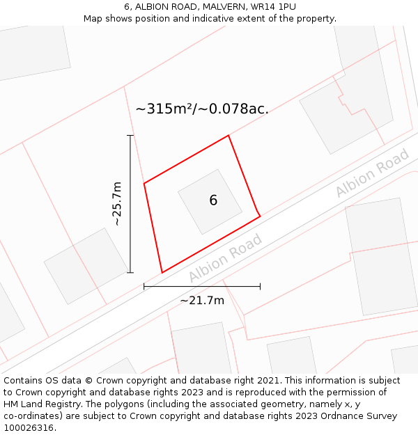 6, ALBION ROAD, MALVERN, WR14 1PU: Plot and title map