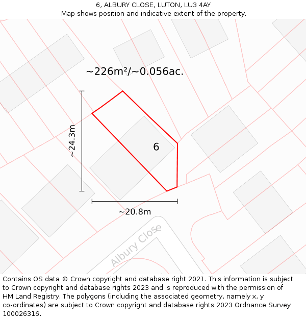 6, ALBURY CLOSE, LUTON, LU3 4AY: Plot and title map