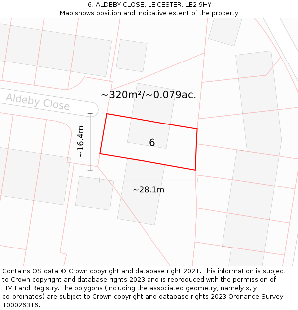 6, ALDEBY CLOSE, LEICESTER, LE2 9HY: Plot and title map