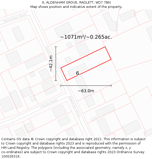 6, ALDENHAM GROVE, RADLETT, WD7 7BN: Plot and title map