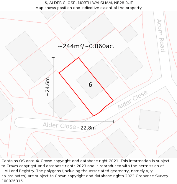 6, ALDER CLOSE, NORTH WALSHAM, NR28 0UT: Plot and title map