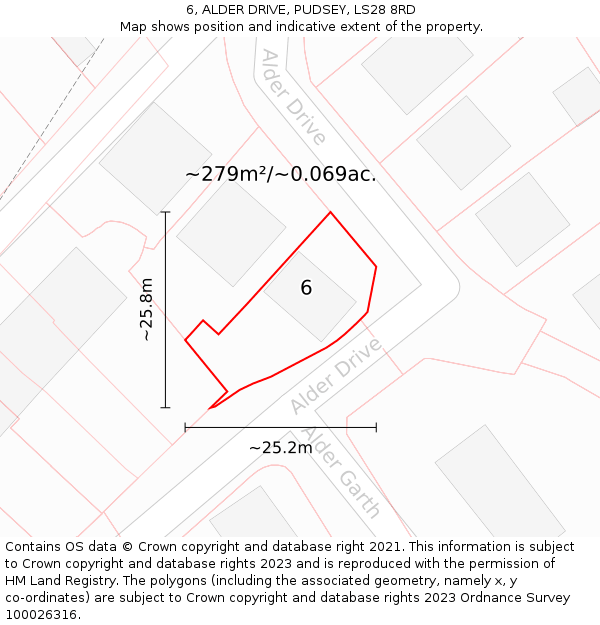 6, ALDER DRIVE, PUDSEY, LS28 8RD: Plot and title map