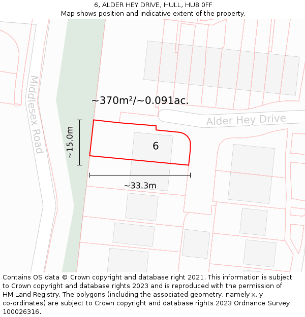 6, ALDER HEY DRIVE, HULL, HU8 0FF: Plot and title map