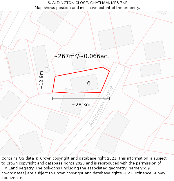 6, ALDINGTON CLOSE, CHATHAM, ME5 7NF: Plot and title map