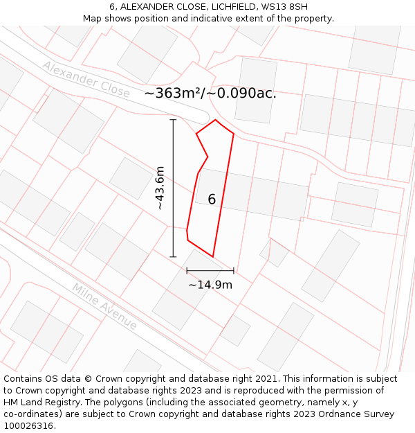 6, ALEXANDER CLOSE, LICHFIELD, WS13 8SH: Plot and title map