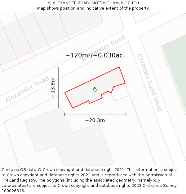 6, ALEXANDER ROAD, NOTTINGHAM, NG7 1FH: Plot and title map