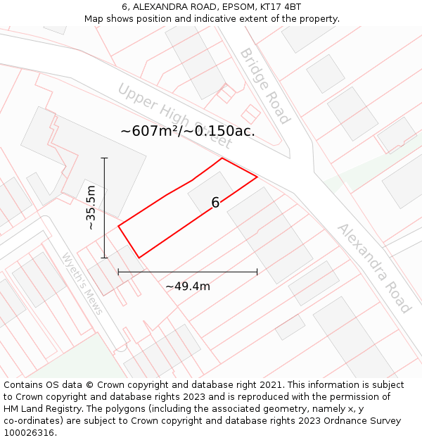 6, ALEXANDRA ROAD, EPSOM, KT17 4BT: Plot and title map