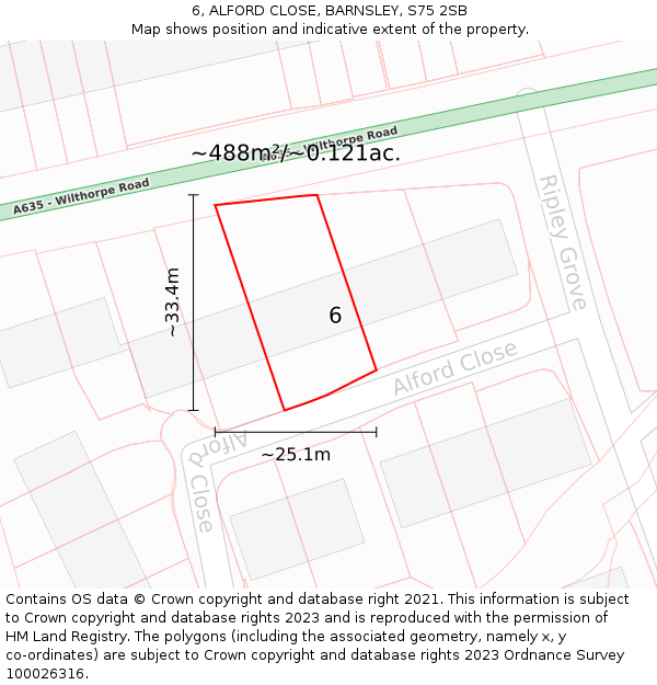 6, ALFORD CLOSE, BARNSLEY, S75 2SB: Plot and title map