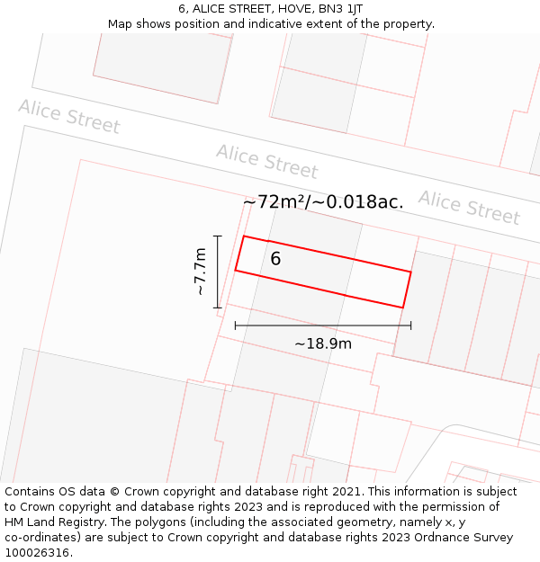 6, ALICE STREET, HOVE, BN3 1JT: Plot and title map