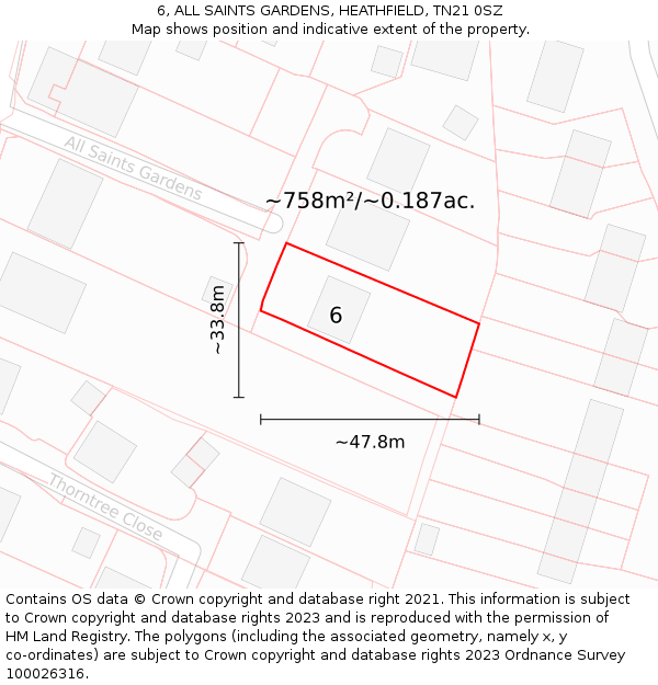 6, ALL SAINTS GARDENS, HEATHFIELD, TN21 0SZ: Plot and title map