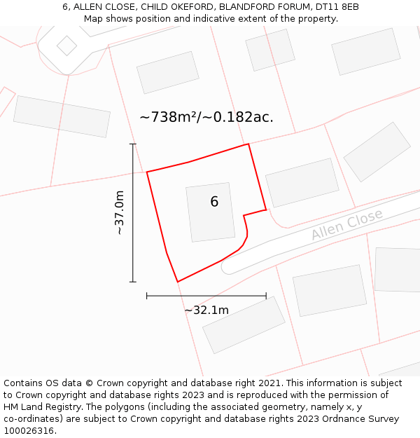 6, ALLEN CLOSE, CHILD OKEFORD, BLANDFORD FORUM, DT11 8EB: Plot and title map