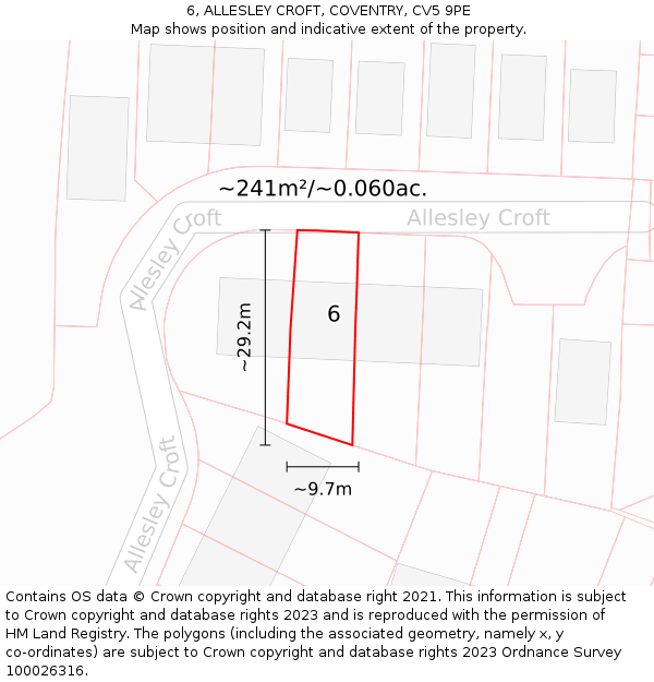 6, ALLESLEY CROFT, COVENTRY, CV5 9PE: Plot and title map