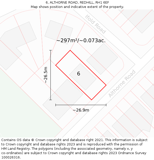 6, ALTHORNE ROAD, REDHILL, RH1 6EF: Plot and title map