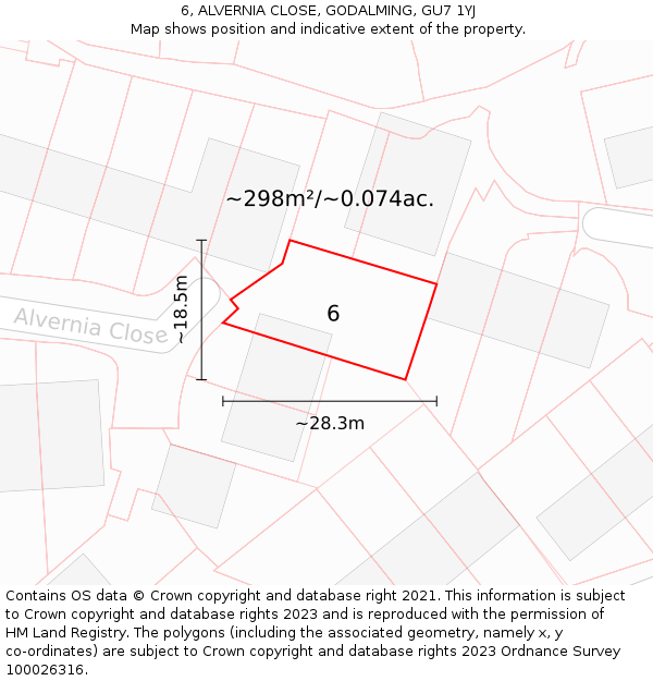 6, ALVERNIA CLOSE, GODALMING, GU7 1YJ: Plot and title map