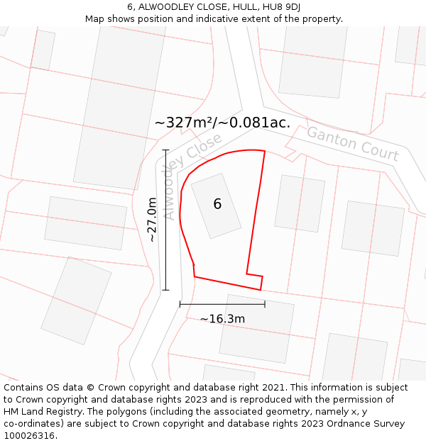 6, ALWOODLEY CLOSE, HULL, HU8 9DJ: Plot and title map