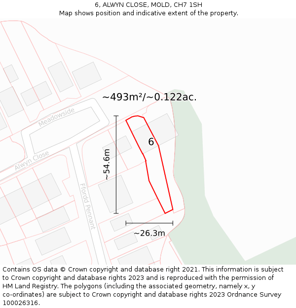 6, ALWYN CLOSE, MOLD, CH7 1SH: Plot and title map