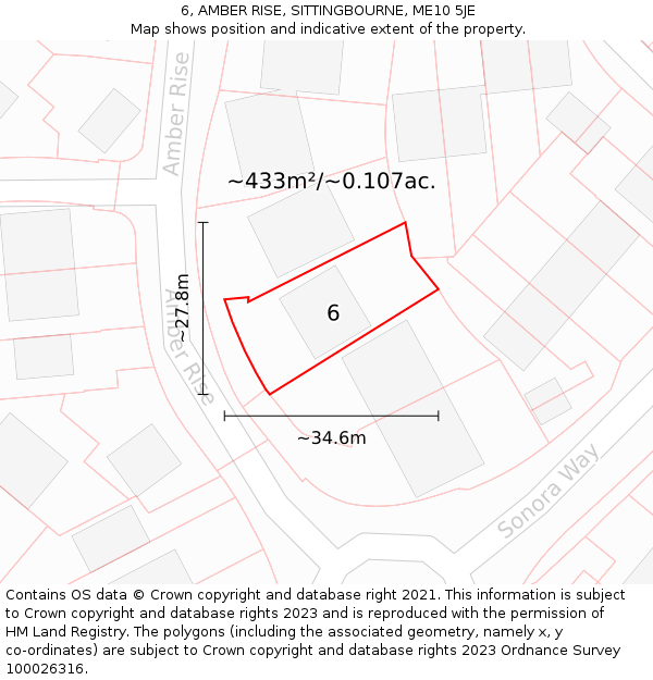 6, AMBER RISE, SITTINGBOURNE, ME10 5JE: Plot and title map