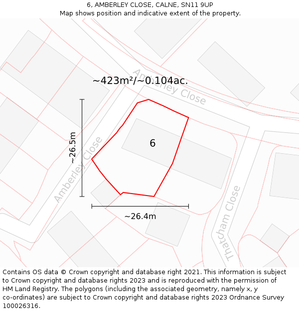 6, AMBERLEY CLOSE, CALNE, SN11 9UP: Plot and title map