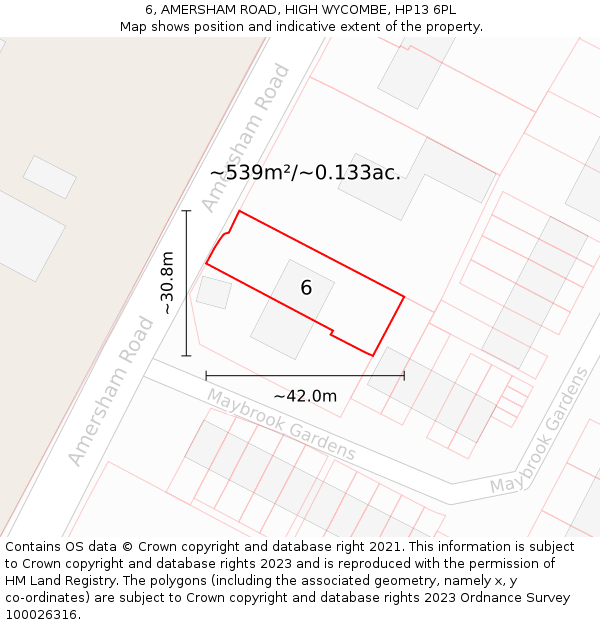 6, AMERSHAM ROAD, HIGH WYCOMBE, HP13 6PL: Plot and title map