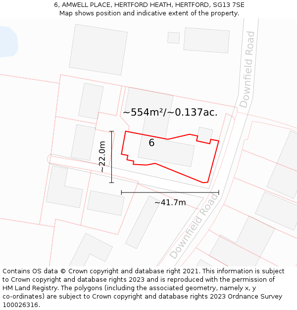 6, AMWELL PLACE, HERTFORD HEATH, HERTFORD, SG13 7SE: Plot and title map