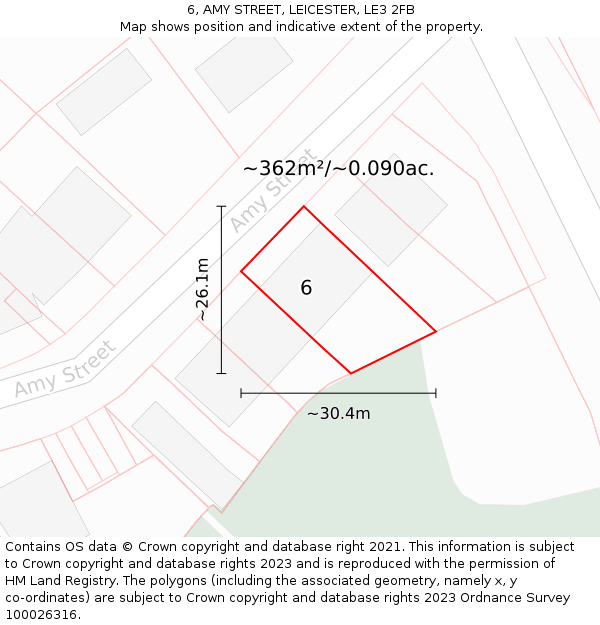 6, AMY STREET, LEICESTER, LE3 2FB: Plot and title map