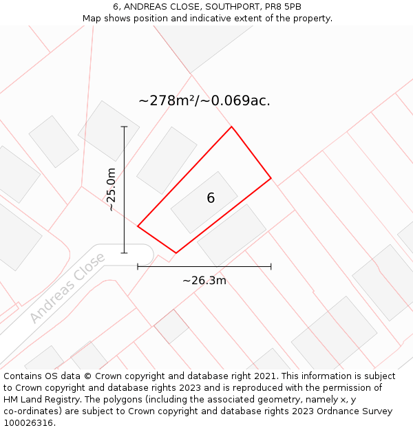 6, ANDREAS CLOSE, SOUTHPORT, PR8 5PB: Plot and title map