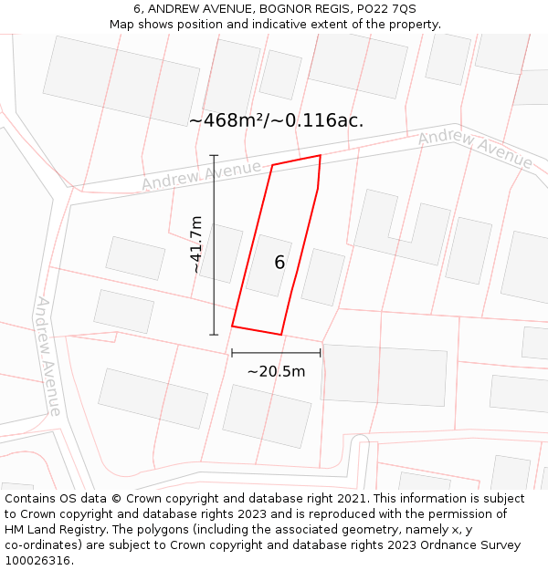 6, ANDREW AVENUE, BOGNOR REGIS, PO22 7QS: Plot and title map