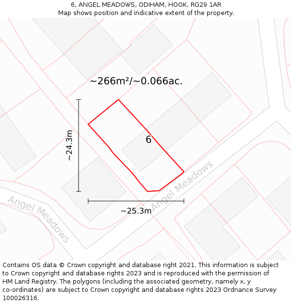 6, ANGEL MEADOWS, ODIHAM, HOOK, RG29 1AR: Plot and title map