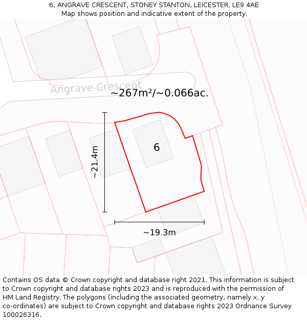 6, ANGRAVE CRESCENT, STONEY STANTON, LEICESTER, LE9 4AE: Plot and title map