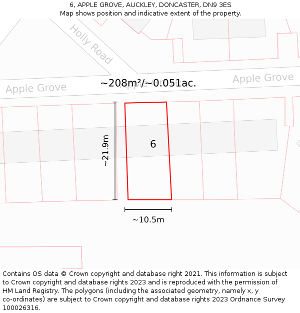 6, APPLE GROVE, AUCKLEY, DONCASTER, DN9 3ES: Plot and title map