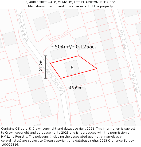 6, APPLE TREE WALK, CLIMPING, LITTLEHAMPTON, BN17 5QN: Plot and title map