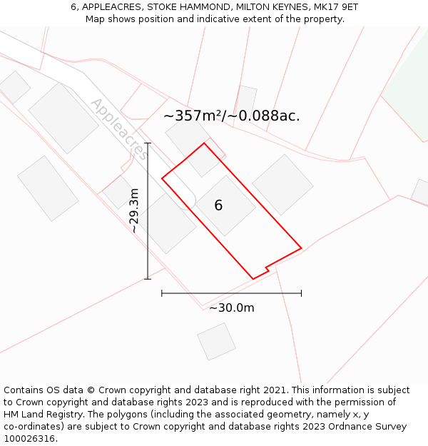 6, APPLEACRES, STOKE HAMMOND, MILTON KEYNES, MK17 9ET: Plot and title map