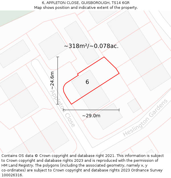 6, APPLETON CLOSE, GUISBOROUGH, TS14 6GR: Plot and title map