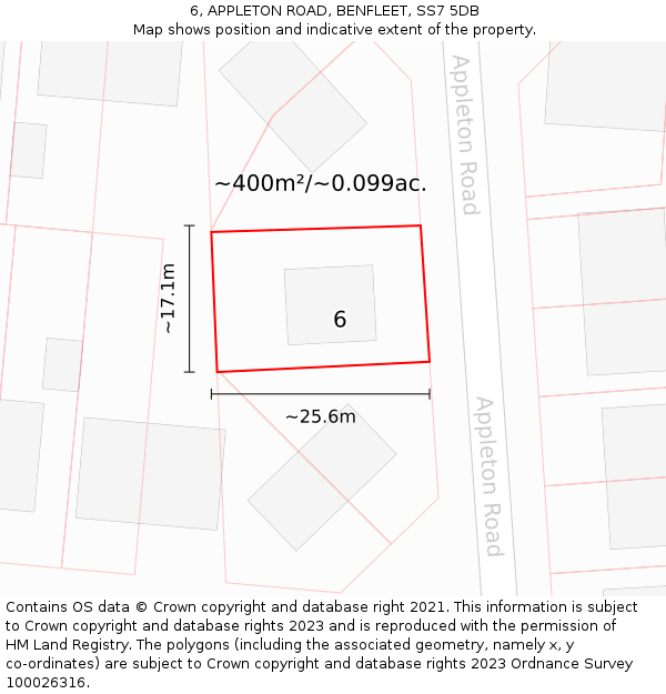 6, APPLETON ROAD, BENFLEET, SS7 5DB: Plot and title map