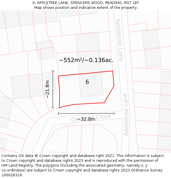 6, APPLETREE LANE, SPENCERS WOOD, READING, RG7 1EF: Plot and title map