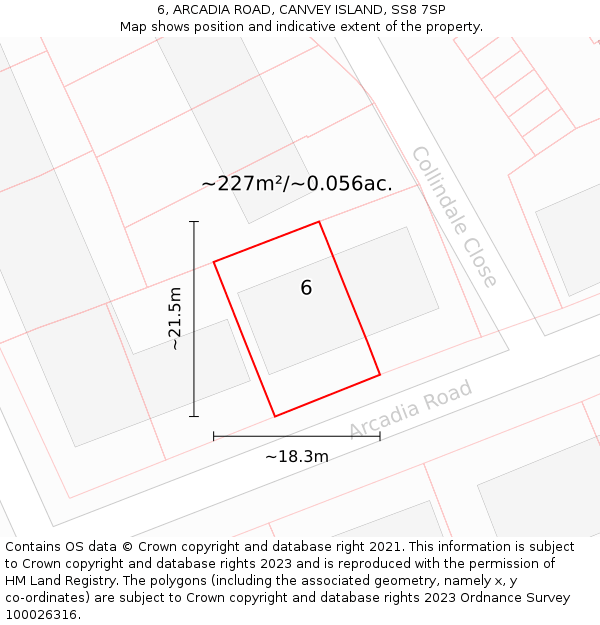 6, ARCADIA ROAD, CANVEY ISLAND, SS8 7SP: Plot and title map