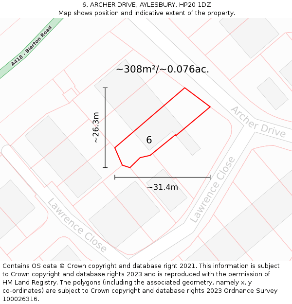 6, ARCHER DRIVE, AYLESBURY, HP20 1DZ: Plot and title map