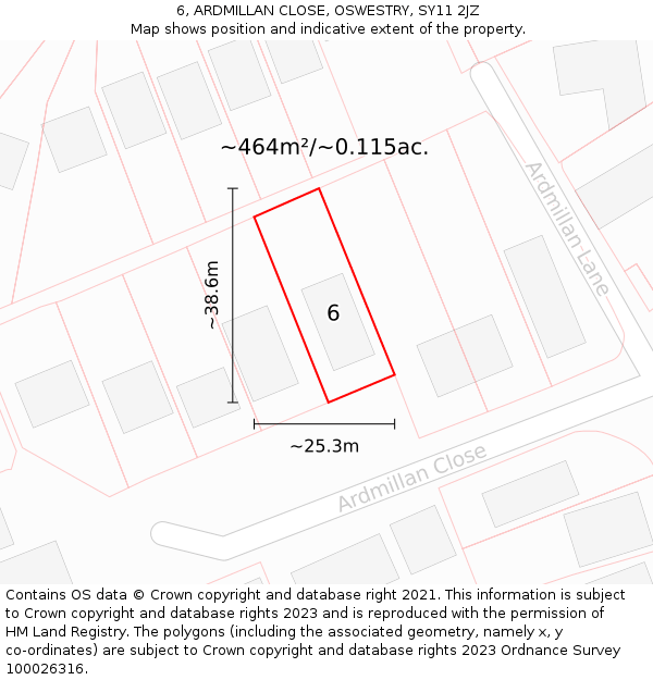 6, ARDMILLAN CLOSE, OSWESTRY, SY11 2JZ: Plot and title map