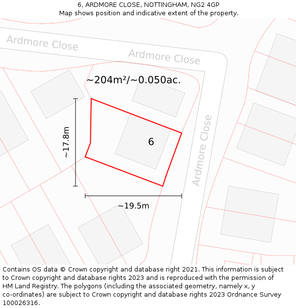 6, ARDMORE CLOSE, NOTTINGHAM, NG2 4GP: Plot and title map