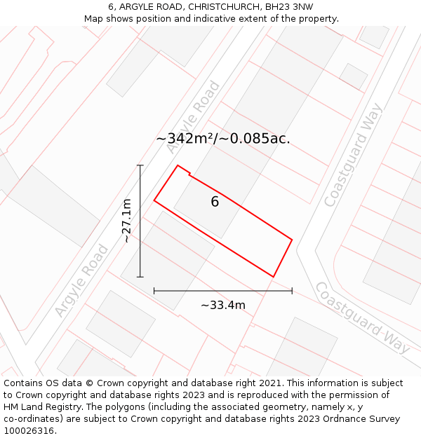 6, ARGYLE ROAD, CHRISTCHURCH, BH23 3NW: Plot and title map