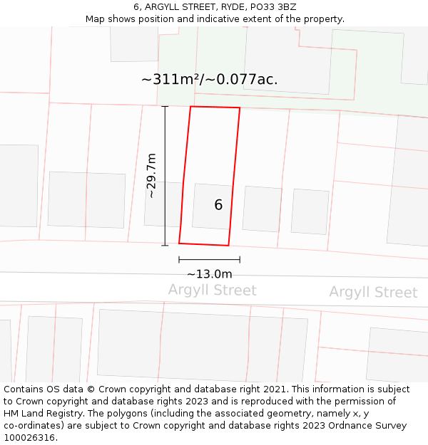 6, ARGYLL STREET, RYDE, PO33 3BZ: Plot and title map