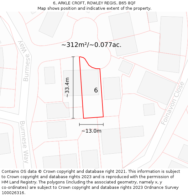 6, ARKLE CROFT, ROWLEY REGIS, B65 8QF: Plot and title map