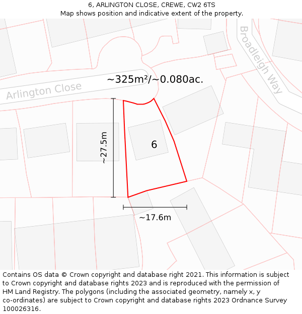 6, ARLINGTON CLOSE, CREWE, CW2 6TS: Plot and title map