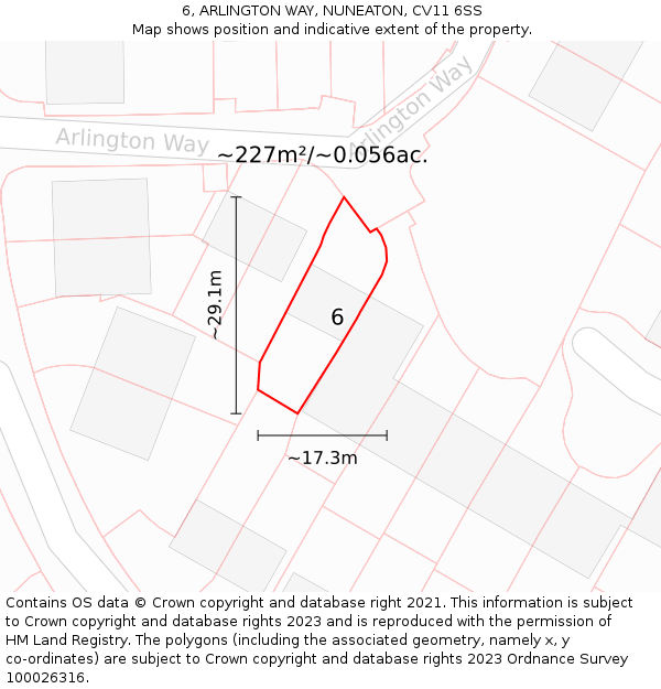 6, ARLINGTON WAY, NUNEATON, CV11 6SS: Plot and title map