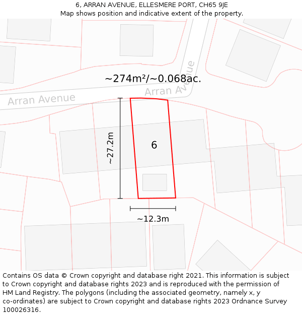 6, ARRAN AVENUE, ELLESMERE PORT, CH65 9JE: Plot and title map