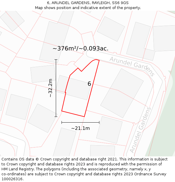 6, ARUNDEL GARDENS, RAYLEIGH, SS6 9GS: Plot and title map